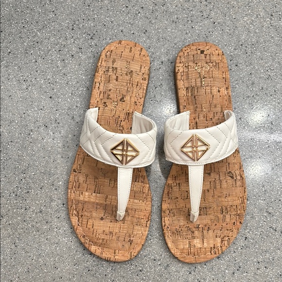 ANTONIO MELANI White and Brown Sandals with Cork Sole - Picture 1 of 2